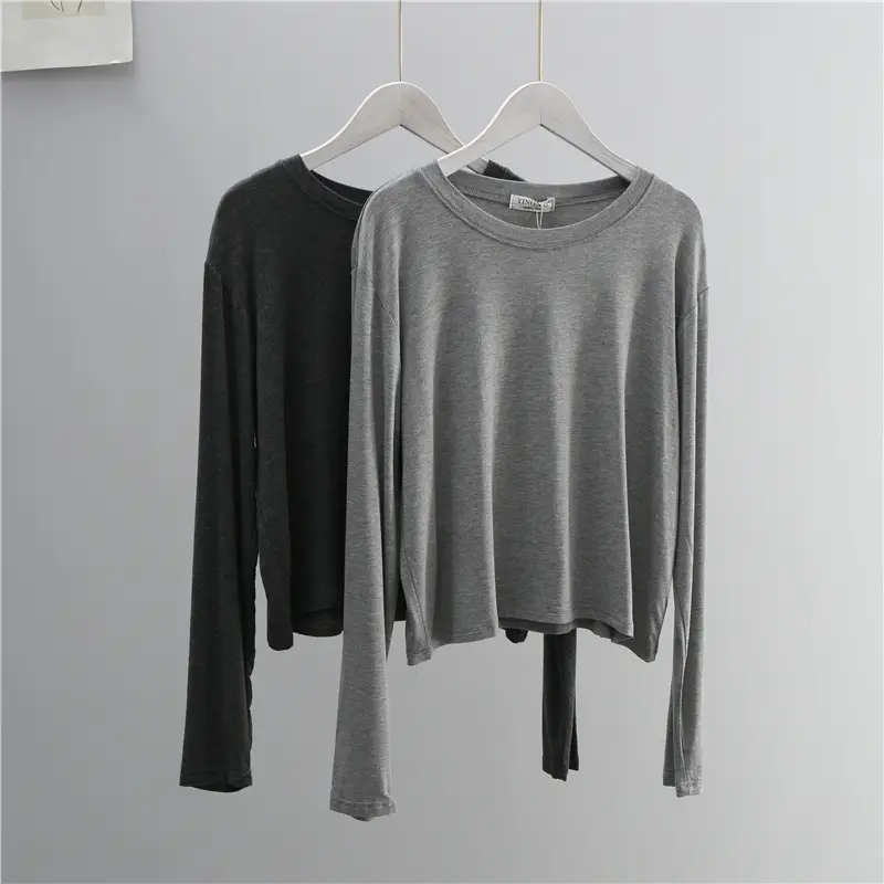 Women Grey Long Sleeve T-Shirt Loose Fit - Image 7