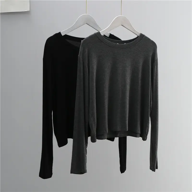 Women Grey Long Sleeve T-Shirt Loose Fit - Image 8