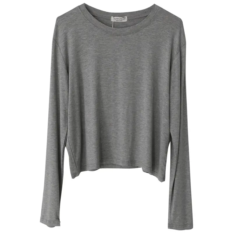 Women Grey Long Sleeve T-Shirt Loose Fit - Image 9