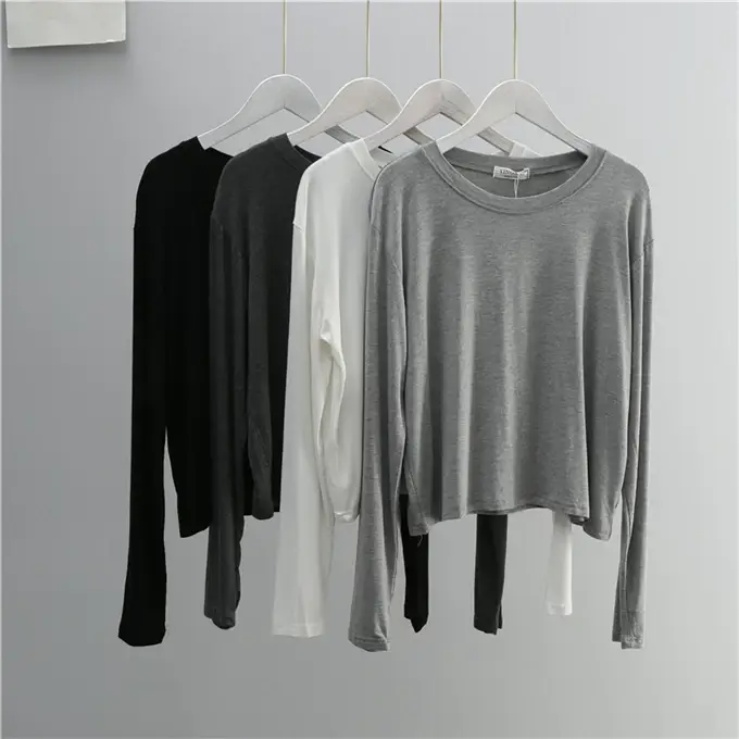 Women Grey Long Sleeve T-Shirt Loose Fit — feature 1