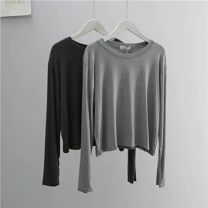 Women Grey Long Sleeve T-Shirt Loose Fit — feature 11