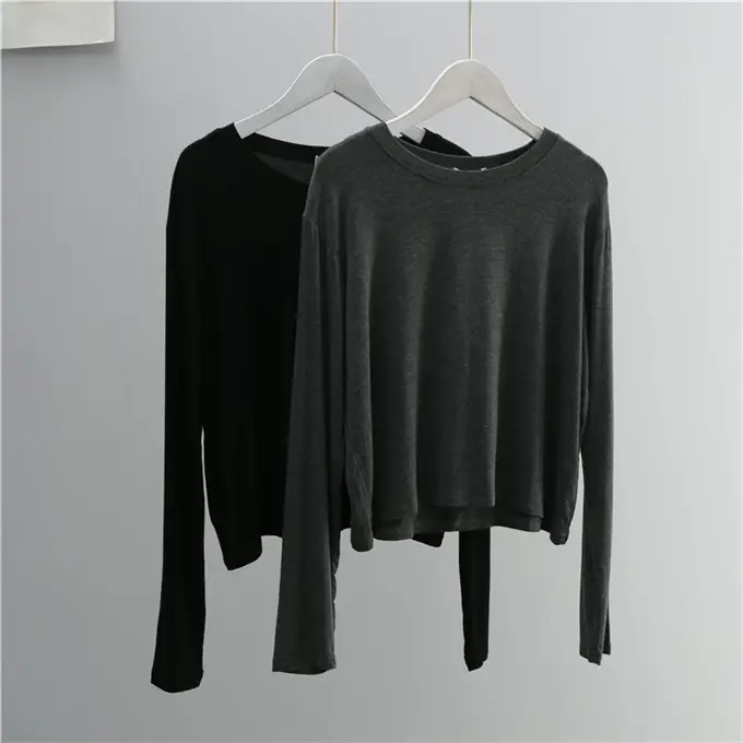 Women Grey Long Sleeve T-Shirt Loose Fit — feature 12