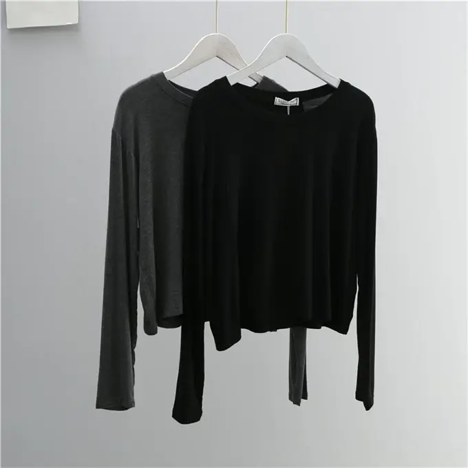 Women Grey Long Sleeve T-Shirt Loose Fit — feature 13