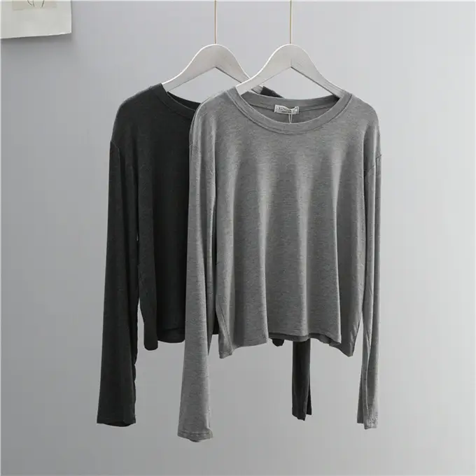 Women Grey Long Sleeve T-Shirt Loose Fit - Image 3