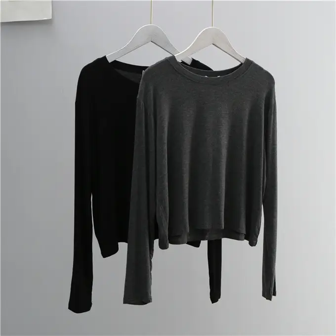 Women Grey Long Sleeve T-Shirt Loose Fit - Image 4