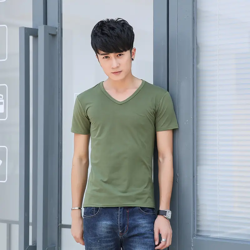 Men Blue Short Sleeve T-Shirt 160g Solid Color - Image 5