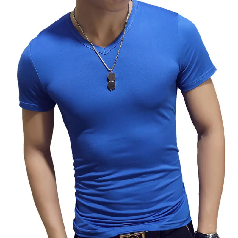 Men Blue Short Sleeve T-Shirt 160g Solid Color - Image 7