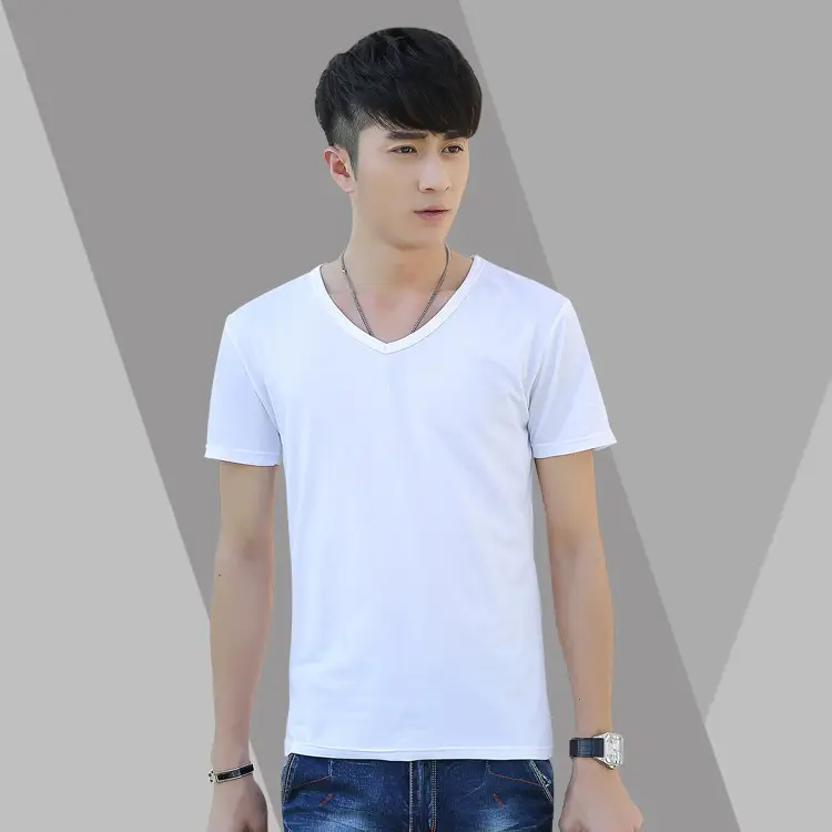 Men Blue Short Sleeve T-Shirt 160g Solid Color - Image 10