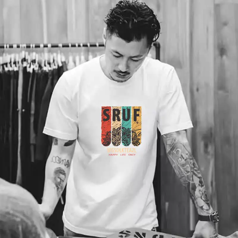 Men Black Telephone Print T-Shirt Short Sleeve Loose Fit - Image 41