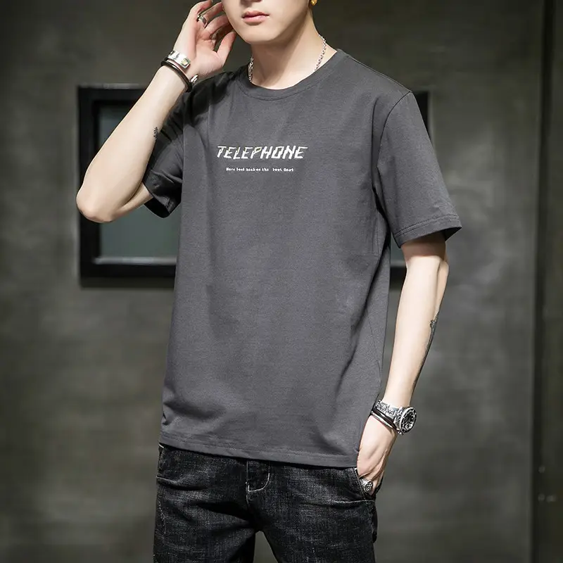 Men Black Telephone Print T-Shirt Short Sleeve Loose Fit - Image 22