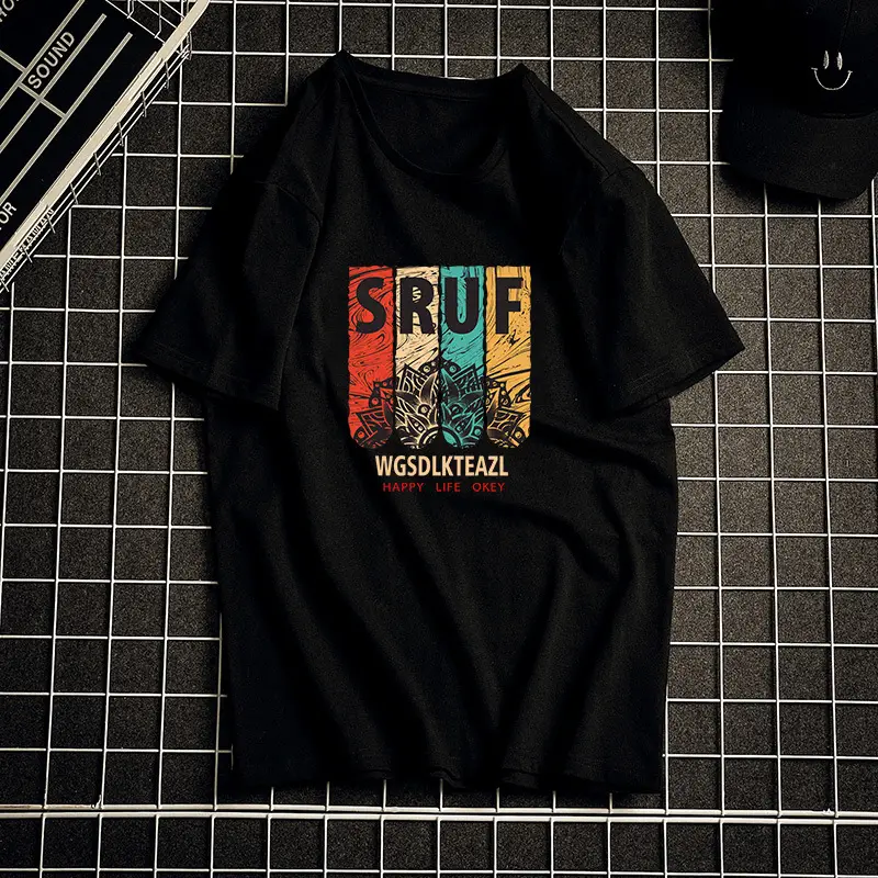 Men Black Telephone Print T-Shirt Short Sleeve Loose Fit - Image 31