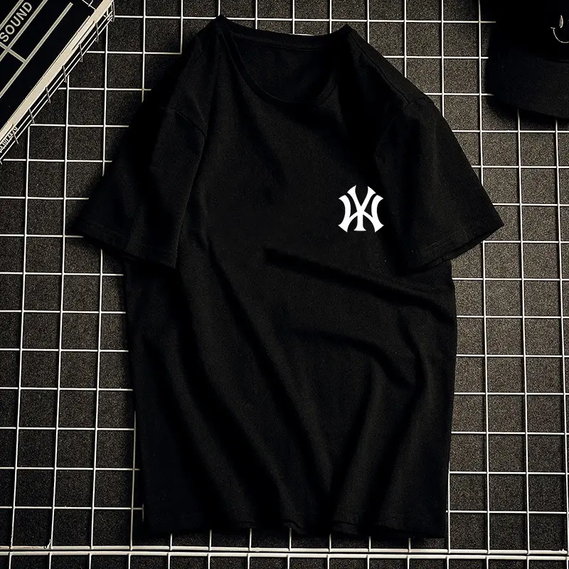 Men Black Telephone Print T-Shirt Short Sleeve Loose Fit - Image 39