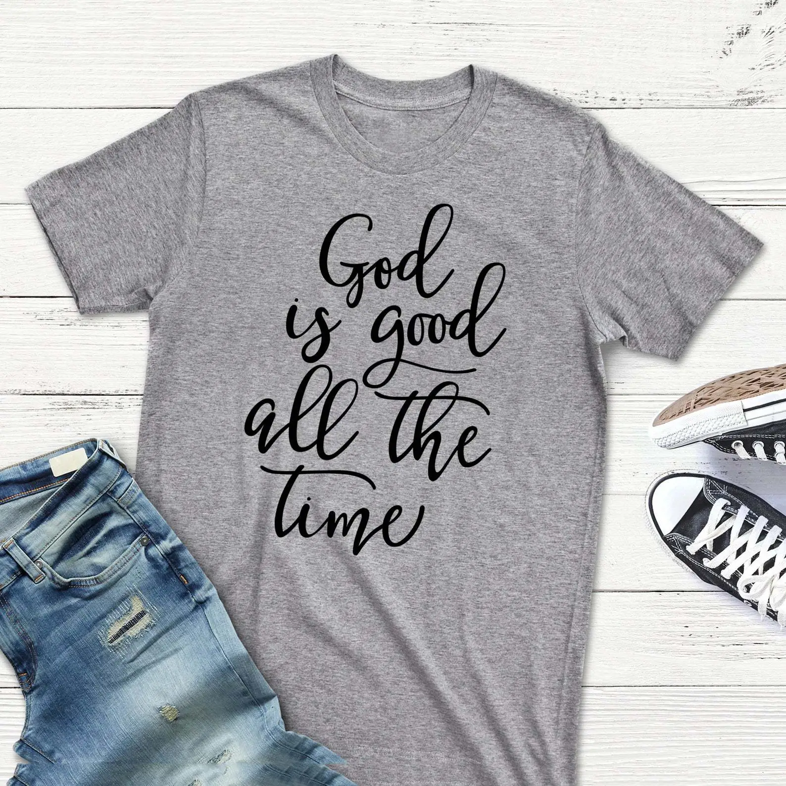 White Tee with "God is Good All the Time" Print - Image 2