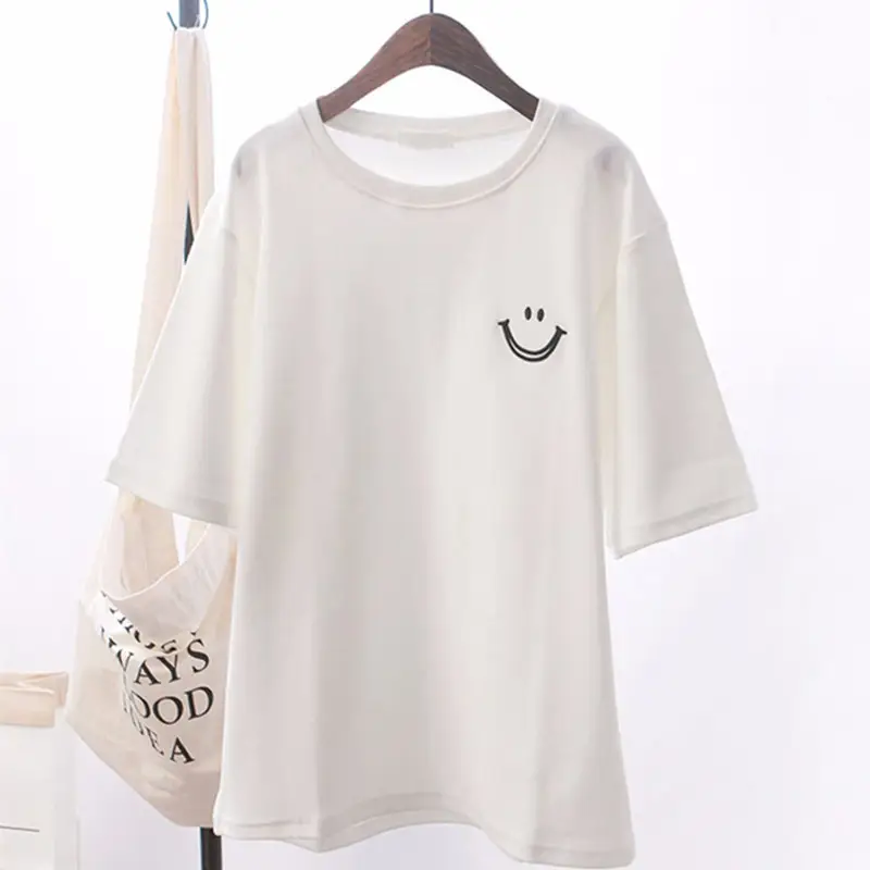Women Cotton Smiley T-Shirt Loose Fit 2026 - Image 2