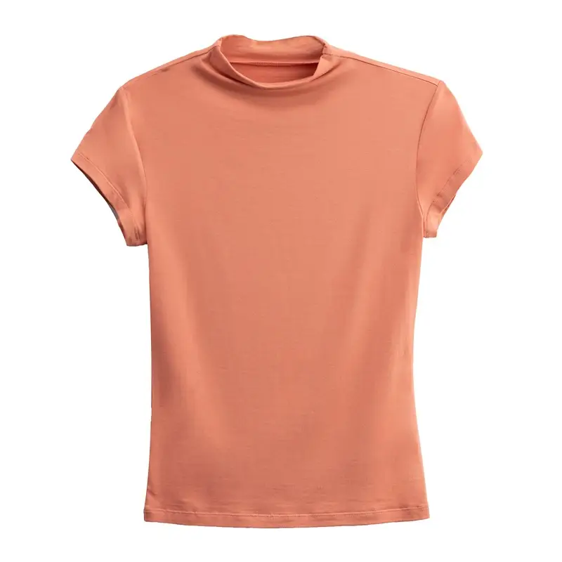 Women's Blue Modal T-Shirt Short Sleeve Semi-High Collar - Image 8