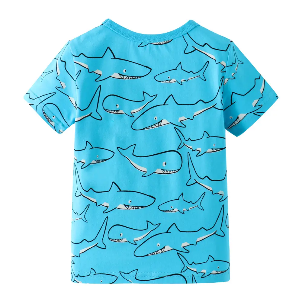 Blue Shark Print Cotton T-Shirt for Boys Girls - Image 2