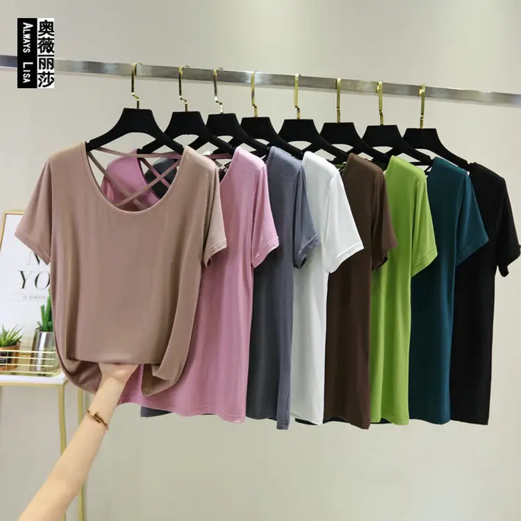 Women White Crossback T-Shirt Short Sleeve Summer - Image 8