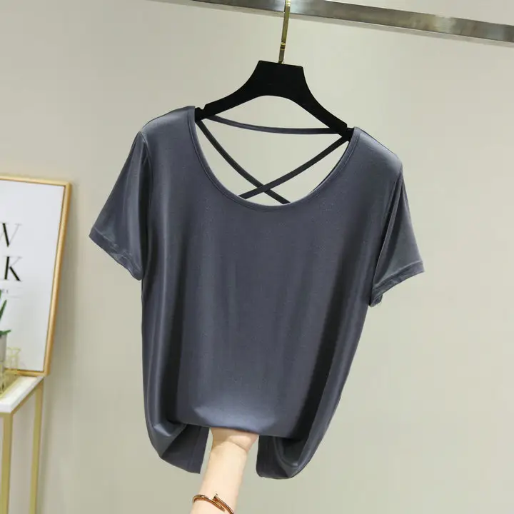 Women White Crossback T-Shirt Short Sleeve Summer - Image 10