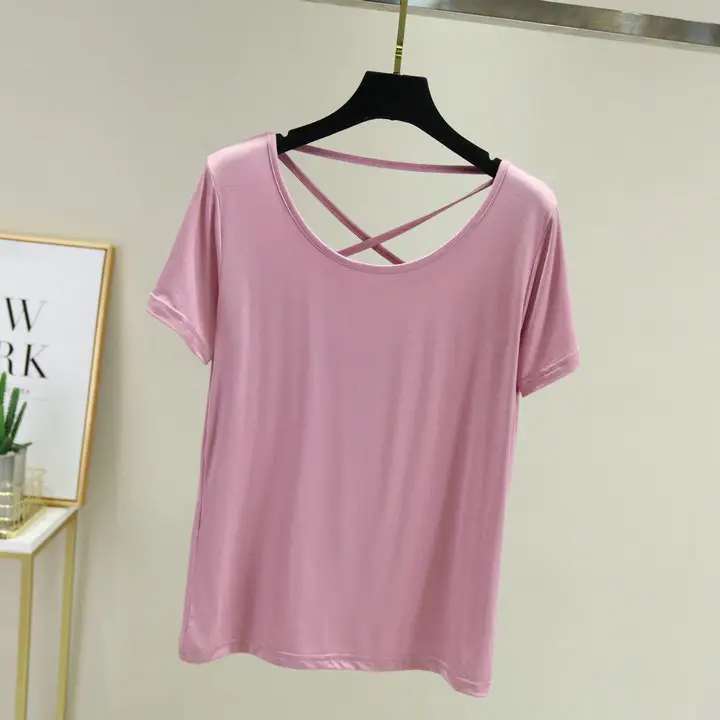 Women White Crossback T-Shirt Short Sleeve Summer - Image 11