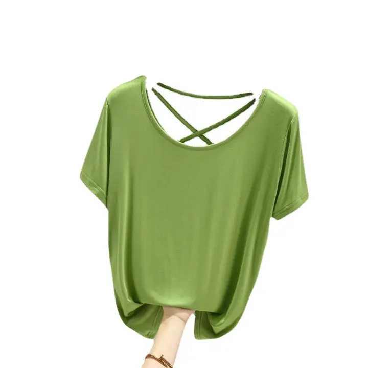 Women White Crossback T-Shirt Short Sleeve Summer - Image 12