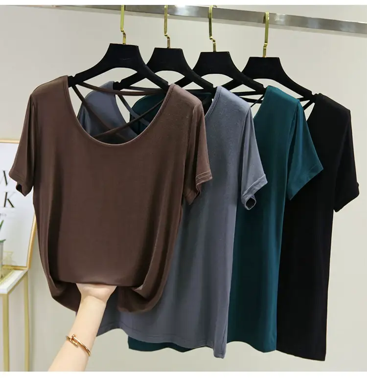 Women White Crossback T-Shirt Short Sleeve Summer — feature 34