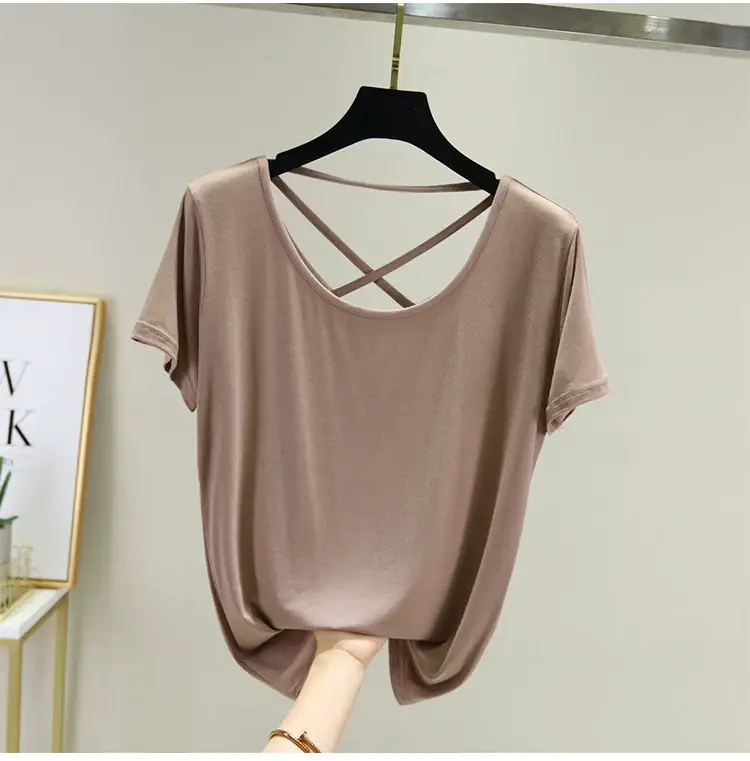 Women White Crossback T-Shirt Short Sleeve Summer — feature 36