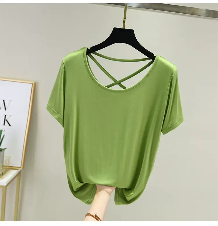Women White Crossback T-Shirt Short Sleeve Summer — feature 37