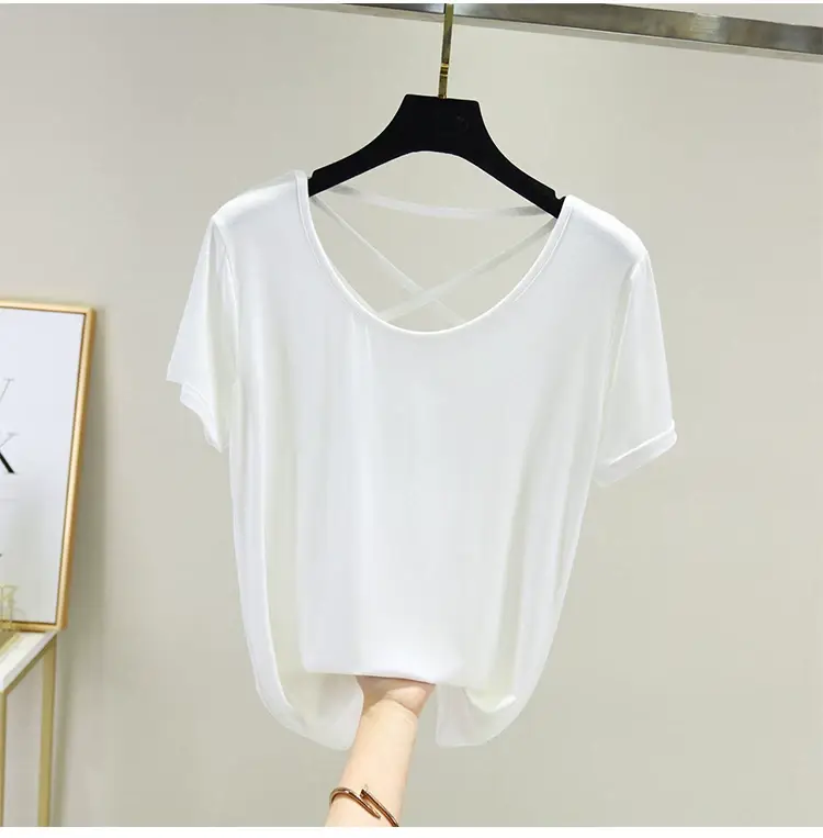 Women White Crossback T-Shirt Short Sleeve Summer — feature 38