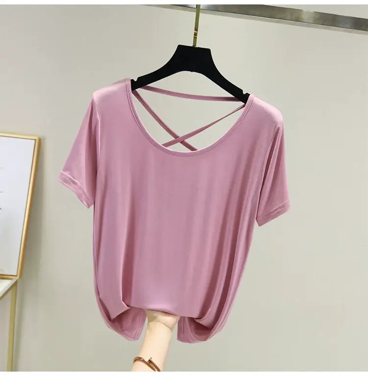 Women White Crossback T-Shirt Short Sleeve Summer — feature 39