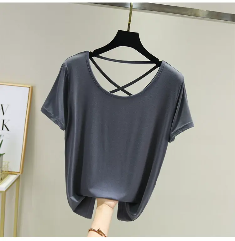 Women White Crossback T-Shirt Short Sleeve Summer — feature 40