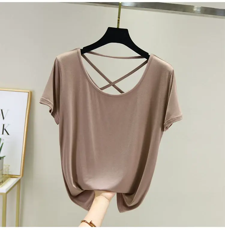 Women White Crossback T-Shirt Short Sleeve Summer — feature 41