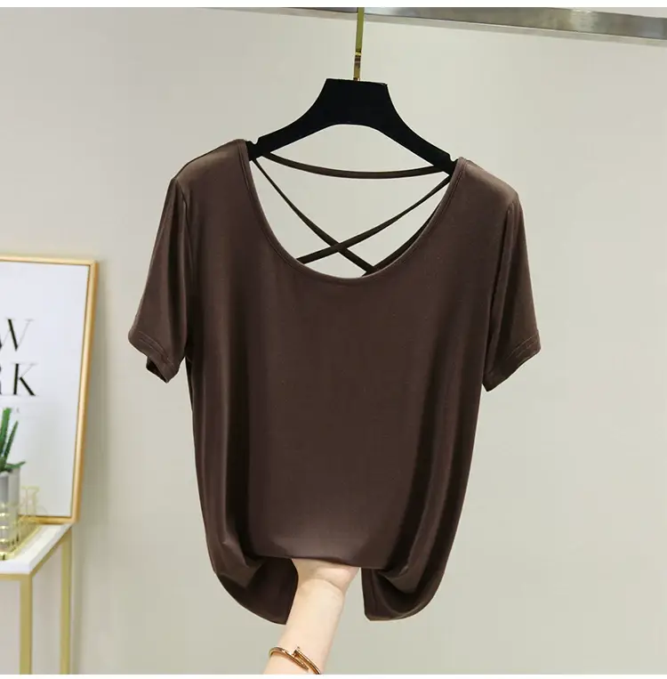 Women White Crossback T-Shirt Short Sleeve Summer — feature 43