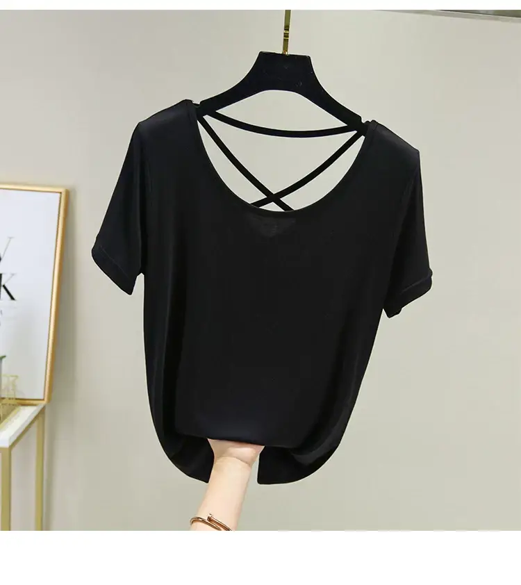 Women White Crossback T-Shirt Short Sleeve Summer — feature 44