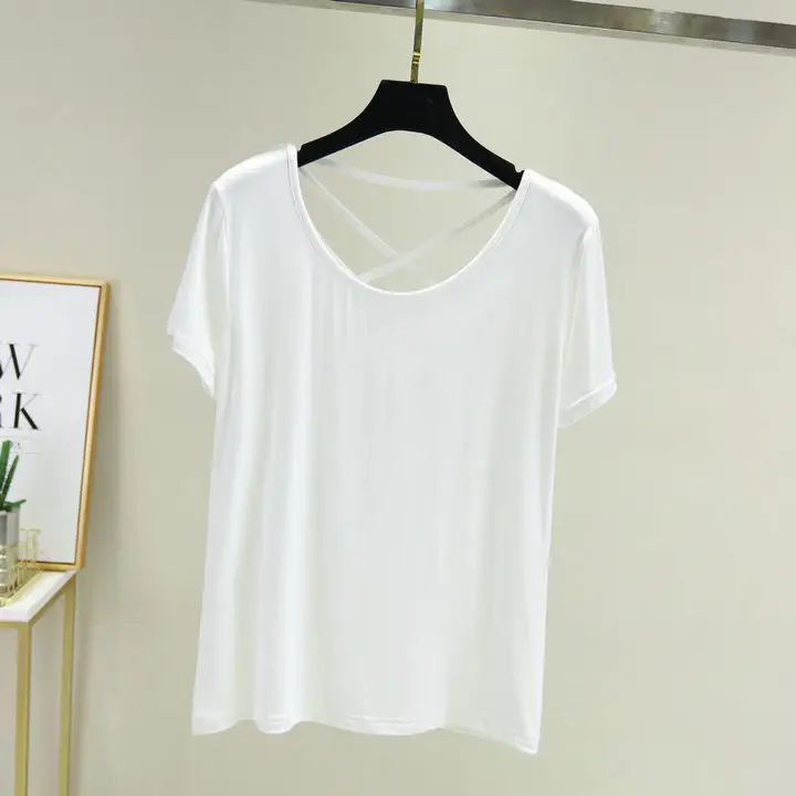 Women White Crossback T-Shirt Short Sleeve Summer - Image 3