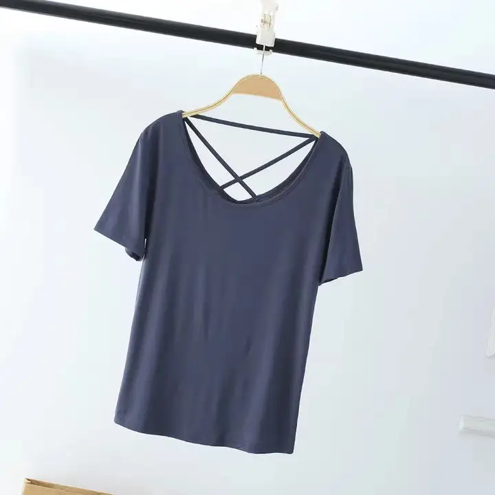 Women White Crossback T-Shirt Short Sleeve Summer - Image 4