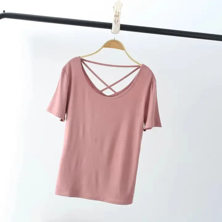 Women White Crossback T-Shirt Short Sleeve Summer - Image 5