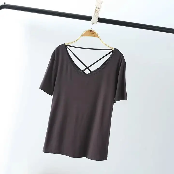 Women White Crossback T-Shirt Short Sleeve Summer - Image 6