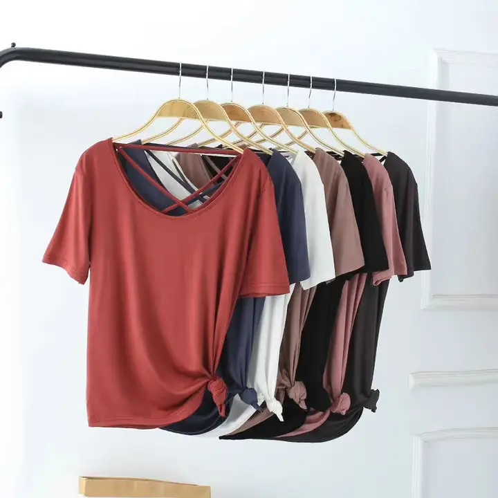 Women White Crossback T-Shirt Short Sleeve Summer - Image 7