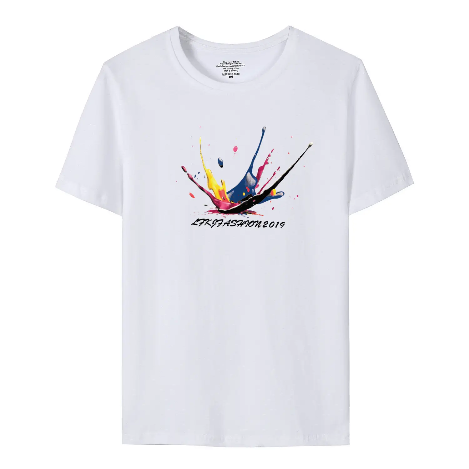 Wholesale Men Navy T-Shirt with Color Splash Graphic - Image 8