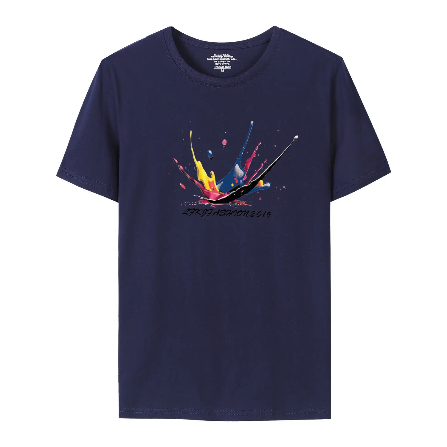 Wholesale Men Navy T-Shirt with Color Splash Graphic - Image 9