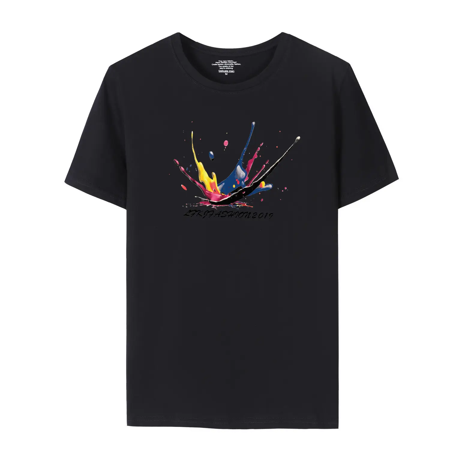Wholesale Men Navy T-Shirt with Color Splash Graphic - Image 4
