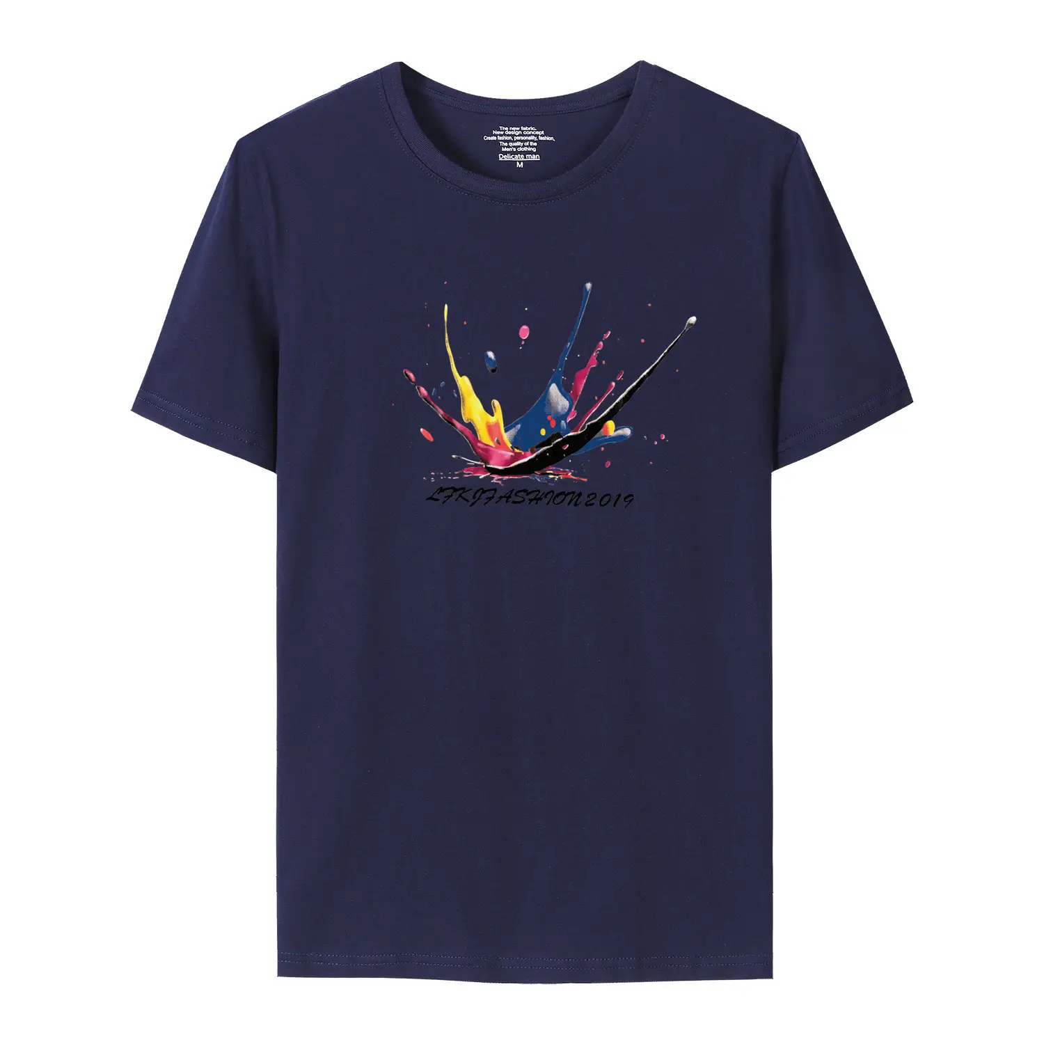 Wholesale Men Navy T-Shirt with Color Splash Graphic - Image 5