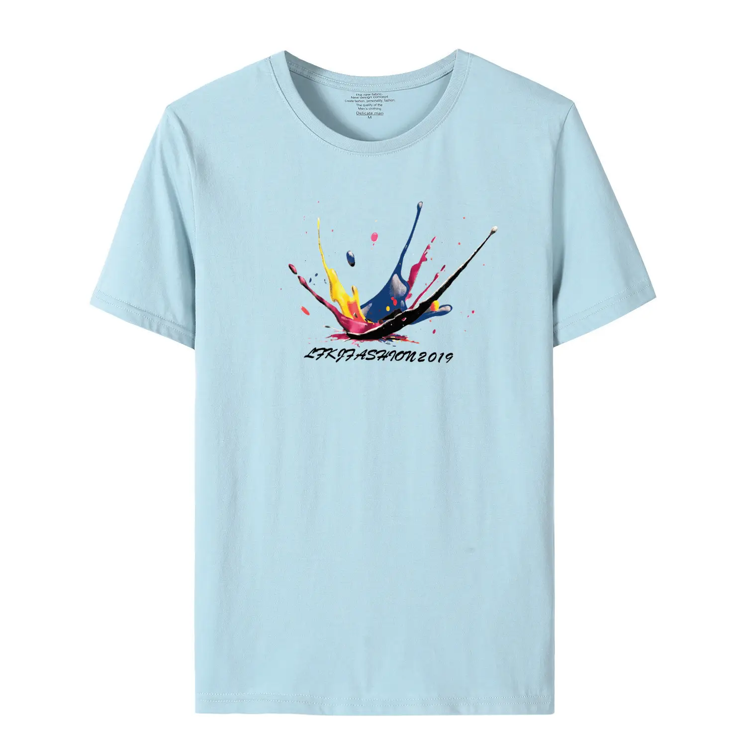 Wholesale Men Navy T-Shirt with Color Splash Graphic - Image 7