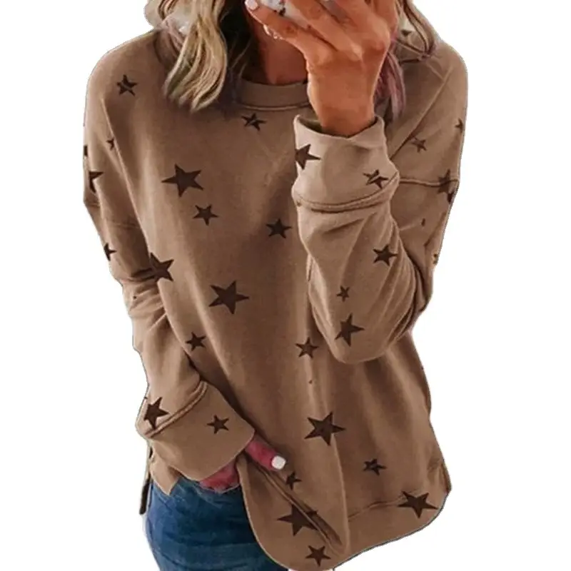 Women Star Print Long Sleeve T-Shirt White XL