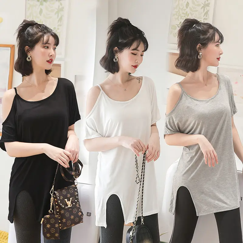 Women Grey Split Strap T-Shirt Mid Length Shoulder Proof - Image 4