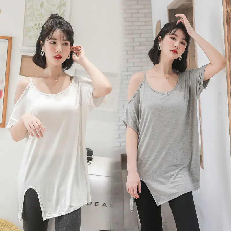 Women Grey Split Strap T-Shirt Mid Length Shoulder Proof - Image 5