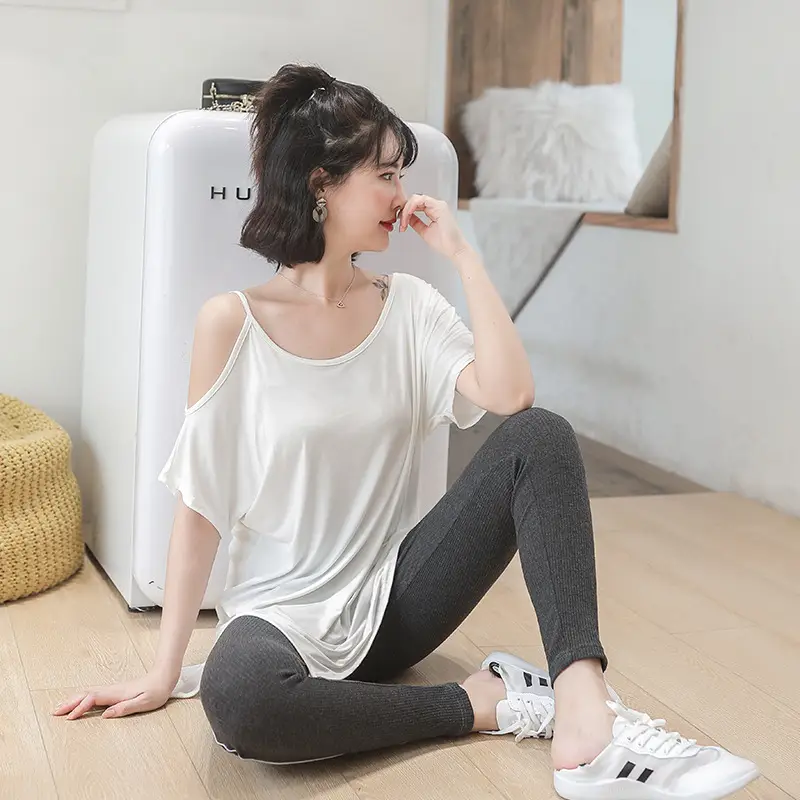 Women Grey Split Strap T-Shirt Mid Length Shoulder Proof - Image 6