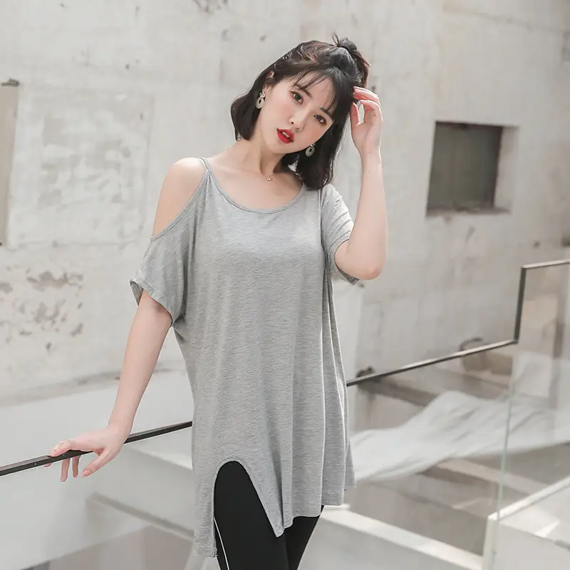 Women Grey Split Strap T-Shirt Mid Length Shoulder Proof - Image 7