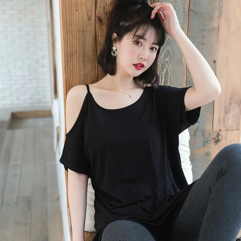 Women Grey Split Strap T-Shirt Mid Length Shoulder Proof - Image 8
