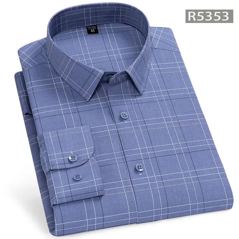 Men's Thin Cotton Checkered Shirt Lavender B5372 - Image 23